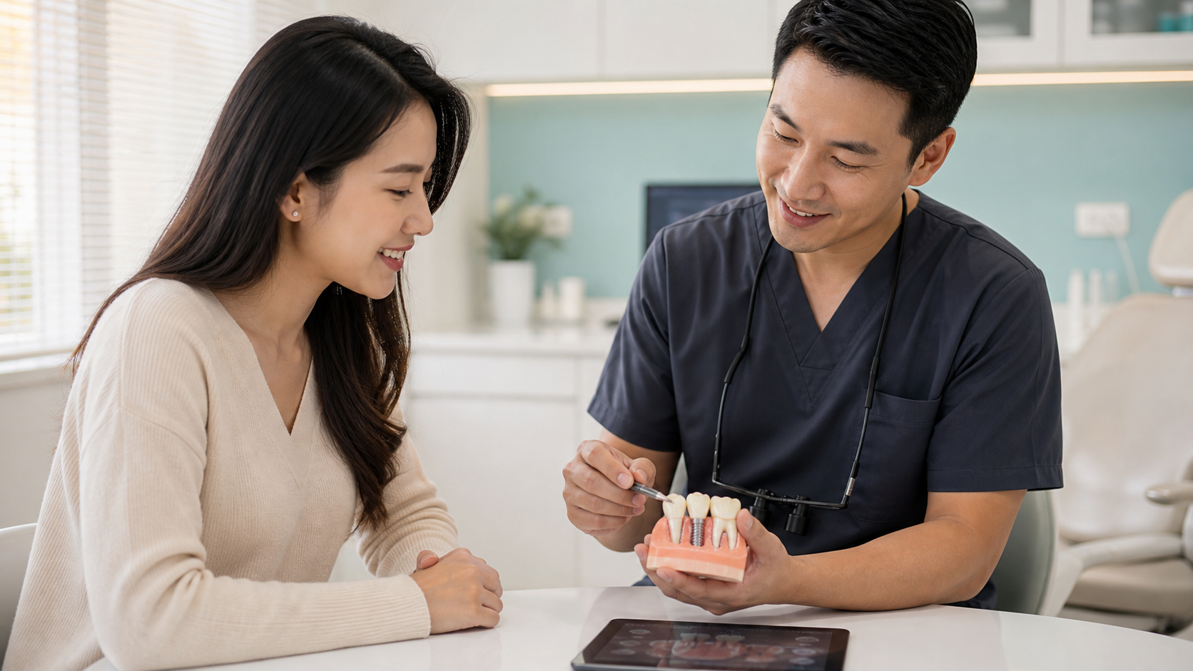 Patient discussing fixed full arch teeth options with a dentist at Dental Select Pattaya