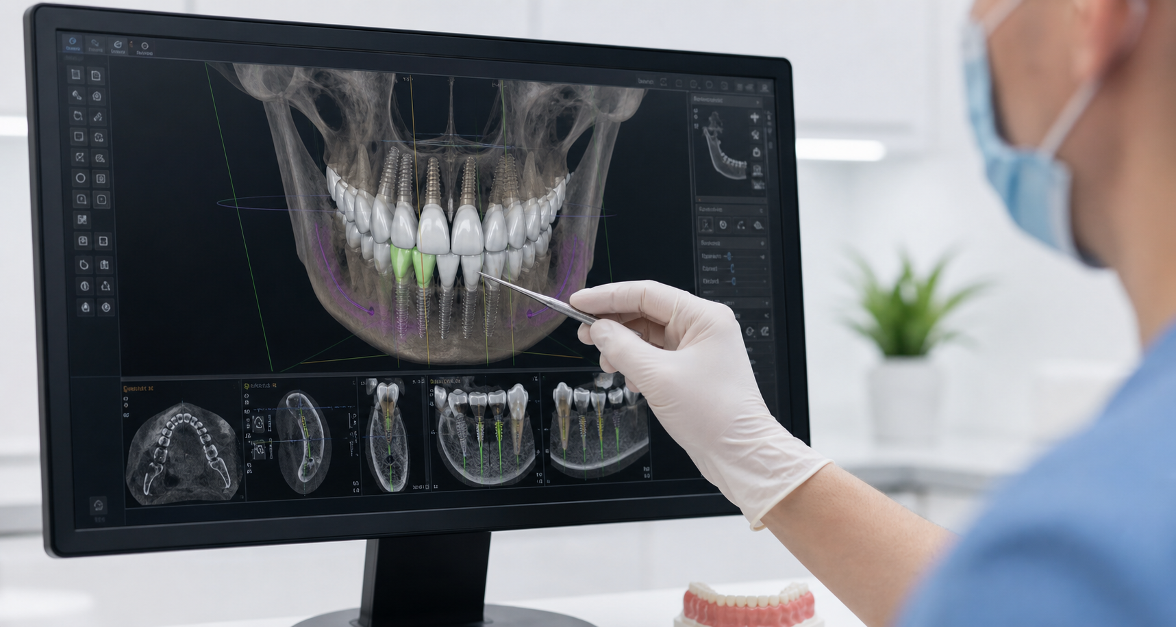 Digital 3D dental implant planning screen for All-on-4 treatment in Pattaya