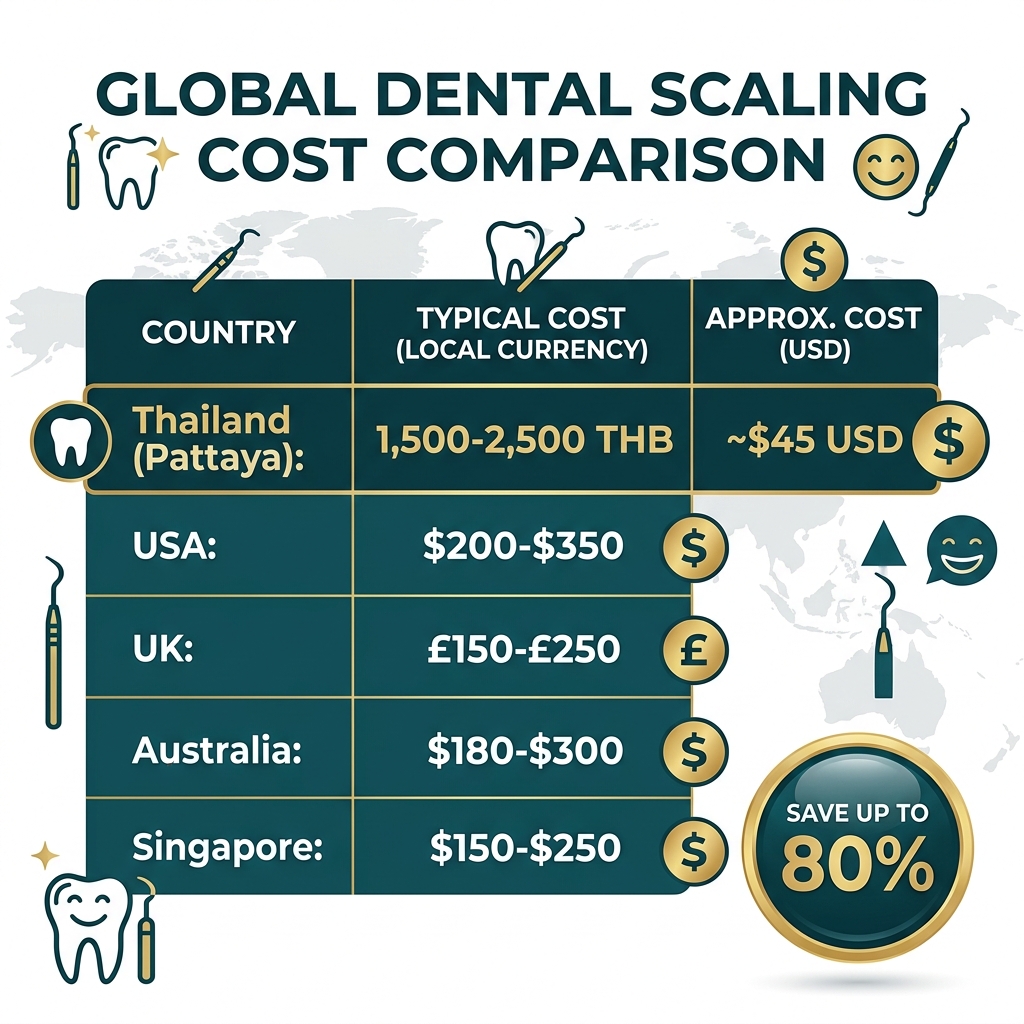 Dental Scaling in Pattaya: What It Is, Why You Need It & How Much It Costs 7 Dental scaling cost comparison infographic - save up to 80 percent in Thailand