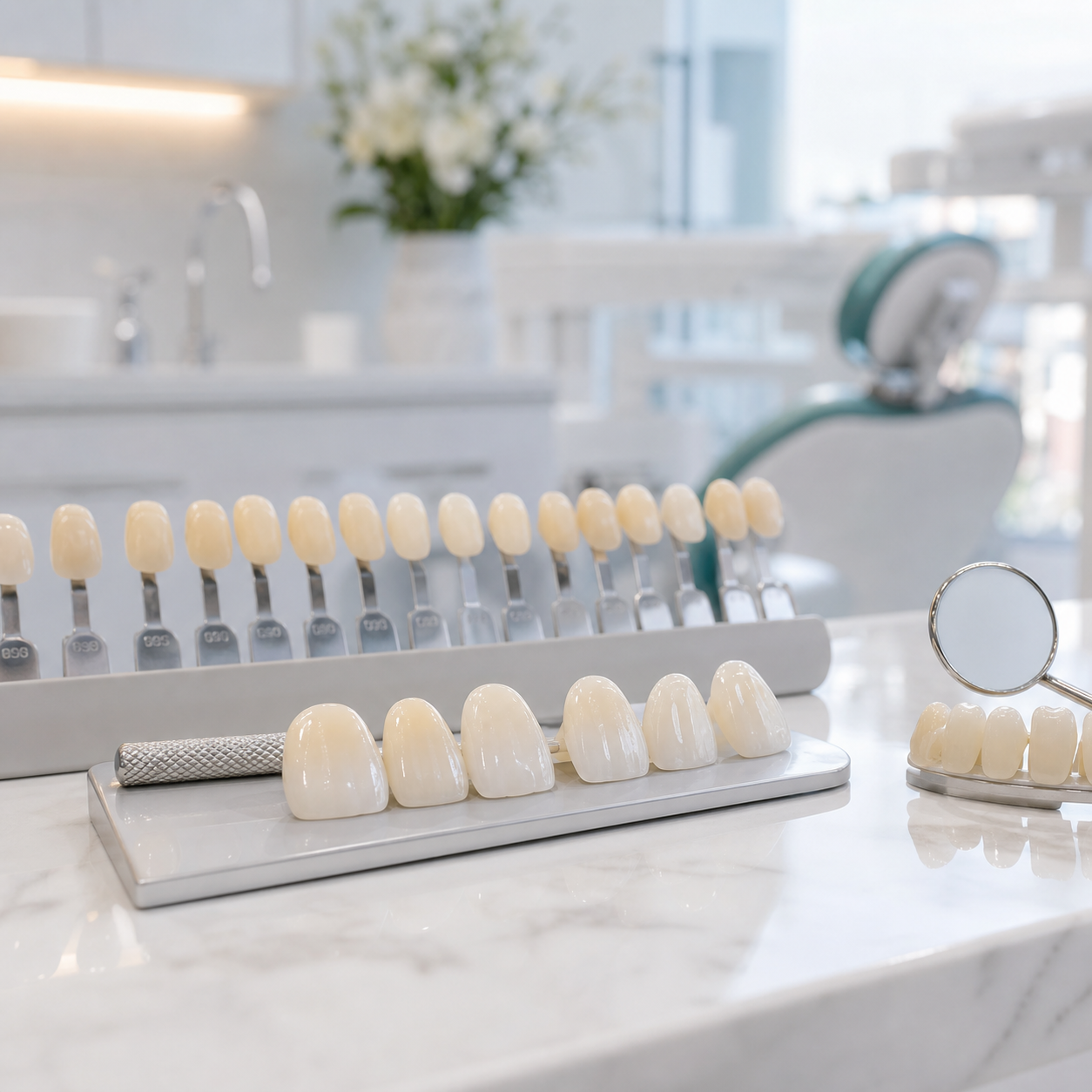 Aesthetic dentistry veneers and shade guide at Dental Select Pattaya
