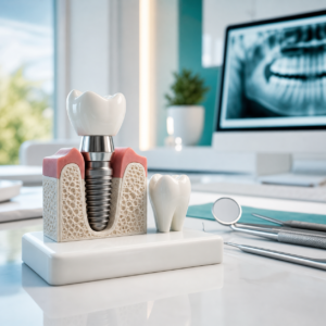 Dental implant model and crown at Dental Select Pattaya